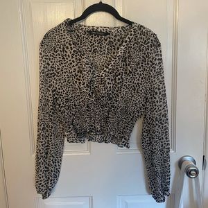 Zara cinched leopard blouse